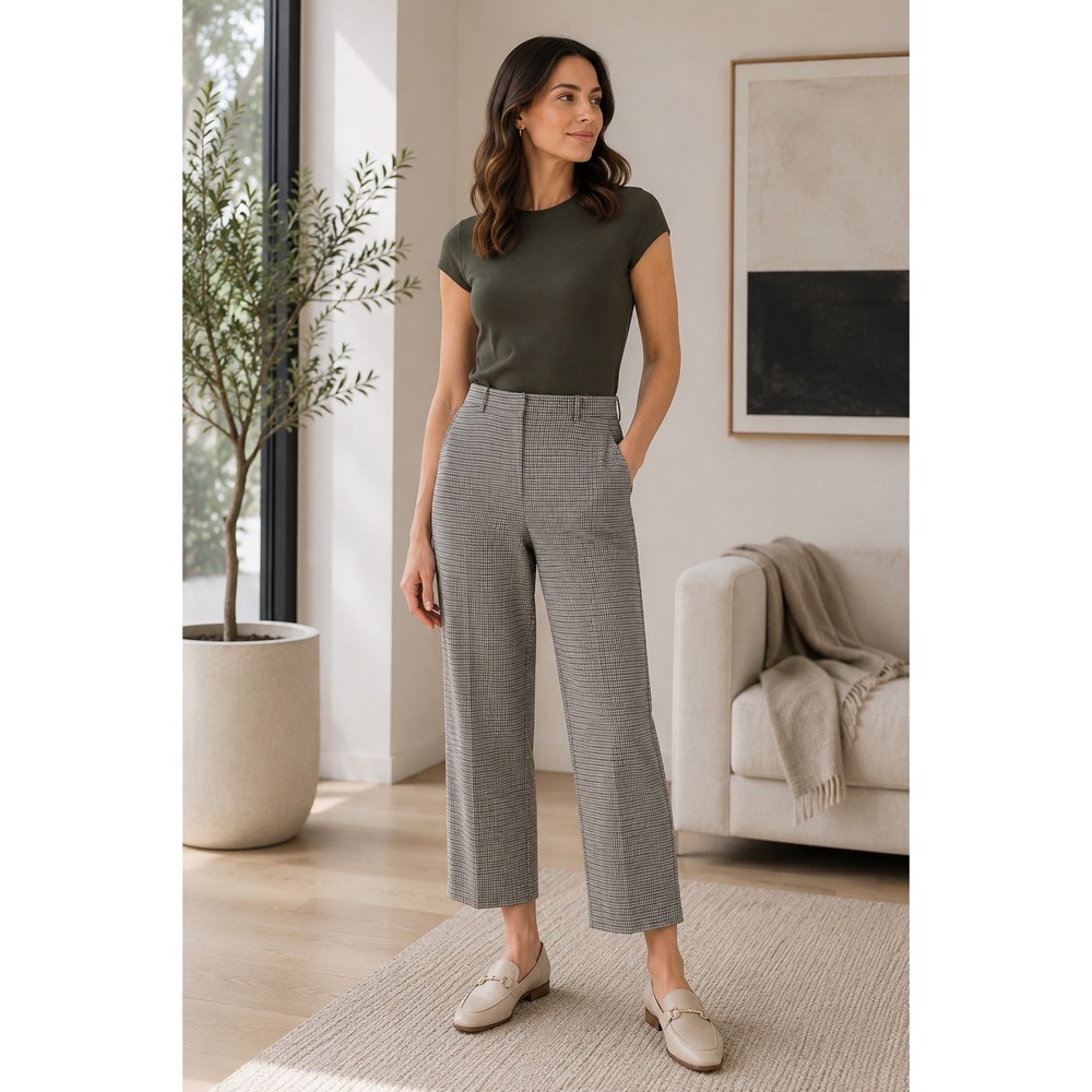 Theory Houndstooth High Waist Straight Leg Pants WOMEN 14 CROP PONTE STRETCH